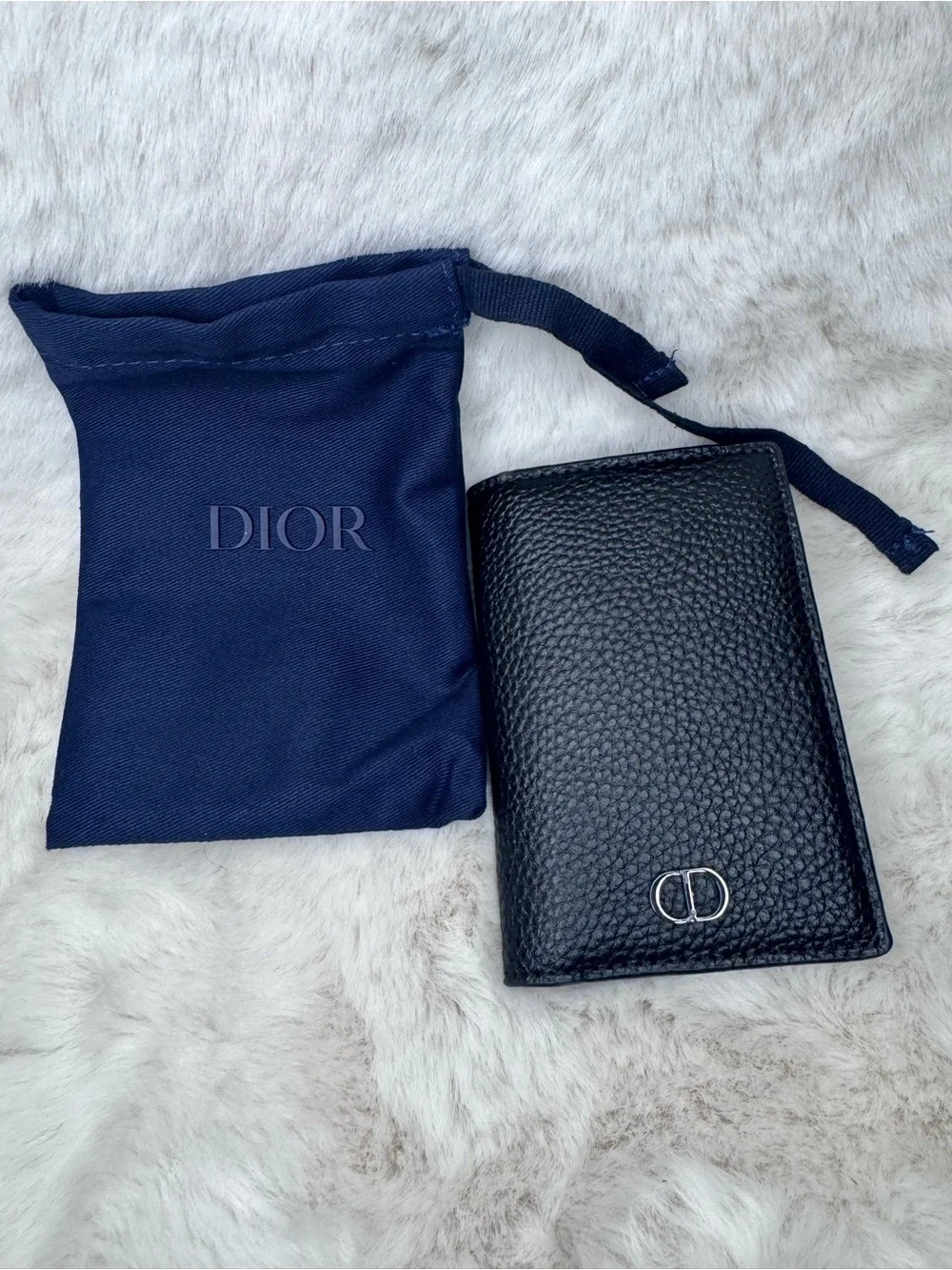 Dior Black Pebbled Leather Bifold Card Wallet with Silver CD ‼️No Box‼️
